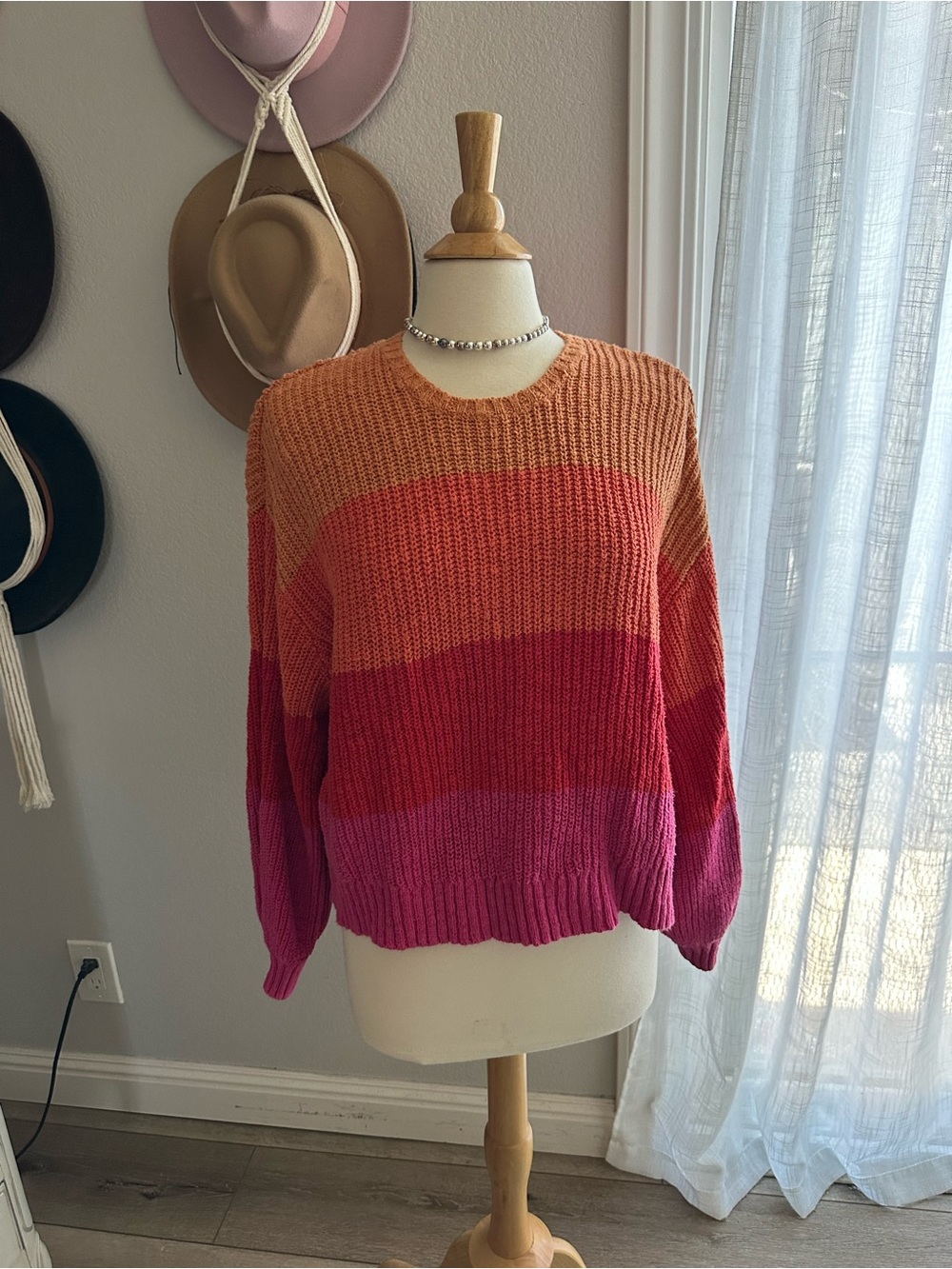 Show Me Your MuMu Ombre Crewneck Sweater in Orange, Red & Pink